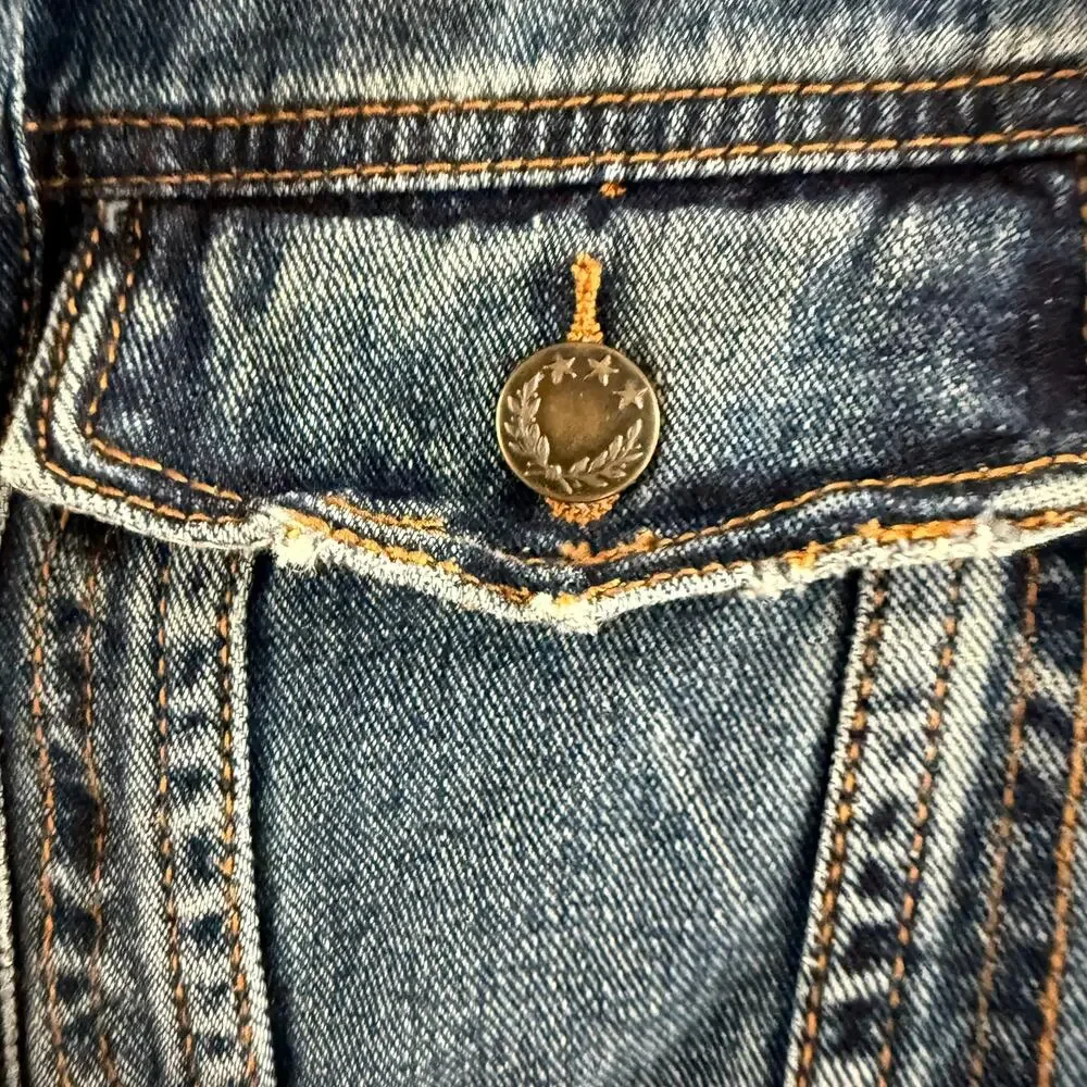 Free People Cropped Denim Jacket Paisley Lined Womens Small Blue